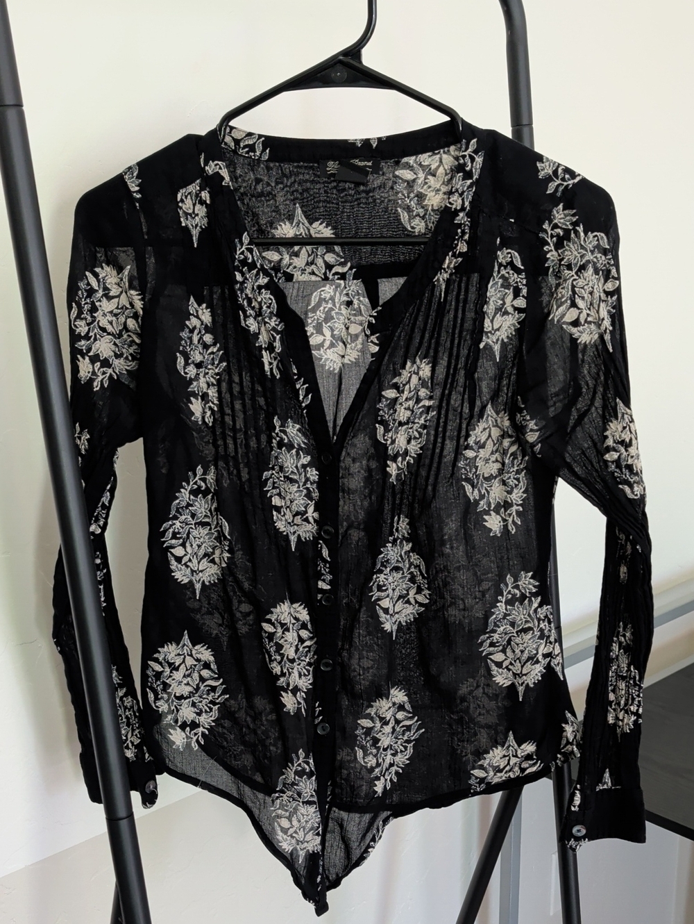 Lucky Brand Black Sheer Floral Button-Down Top